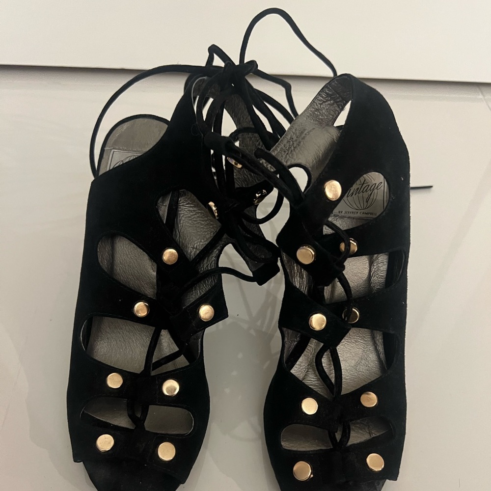 VINTAGE BY JEFFREY CAMPBELL ENABLE LACE UP SANDALS BLACK SIZE 9 EUC